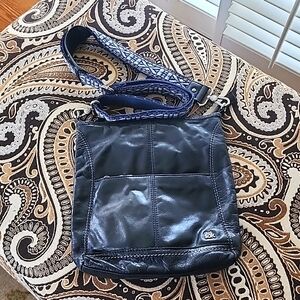 The Sak Blue Genuine Leather Crossbody Purse with Design Camera Strap - Vintage